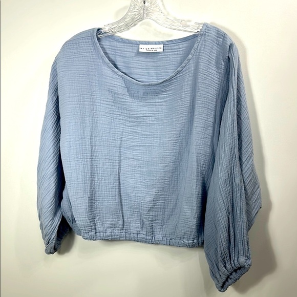 Bryn Walker Gianna Oversized Dolman balloon sleeve gauze top size XS. Blue. - Picture 1 of 9